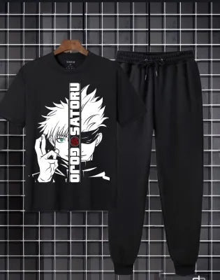 Black Goju Satoru Anime Printed Cotton Half Sleeves O Neck Short & Tshirt For Men & Boys