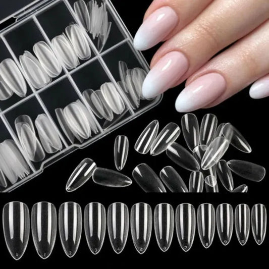 100pcs Almond Shape Transparent / White Color Artificial Nails Nails kit Acrylic Nails Transparent Artificial nail.